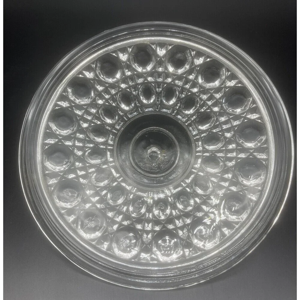 VTG Indiana Glass Clear Windsor Button & Cane Pattern Covered Candy Dish 7.5”‎